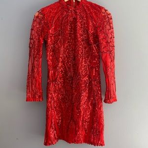 A red laced dress. Beautiful for a party!